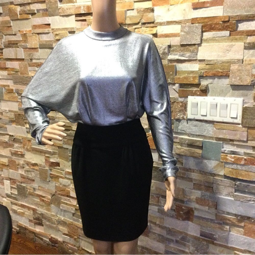 REISS Gale-LS Jersey Metallic Blouse